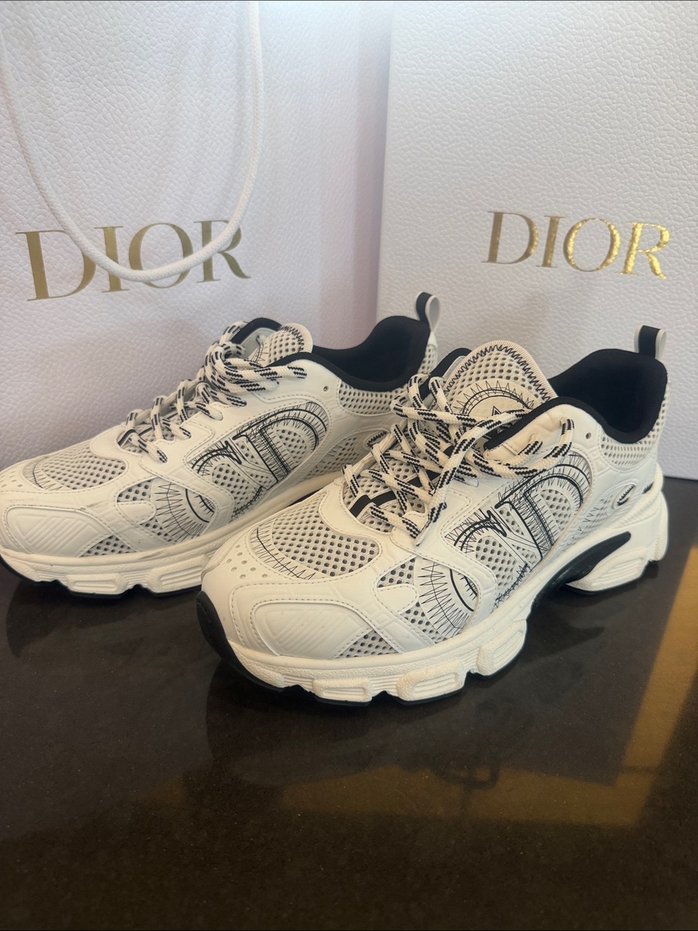 Dior White and Black Chunky Athletic Sneakers